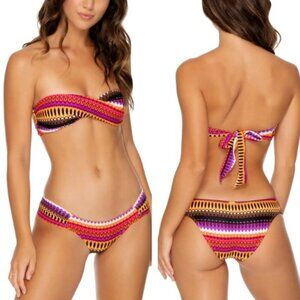 Luli Fama Twist Bandeau Top Scunch Side Moderate Bottom Bikini 2 Piece L NWOT